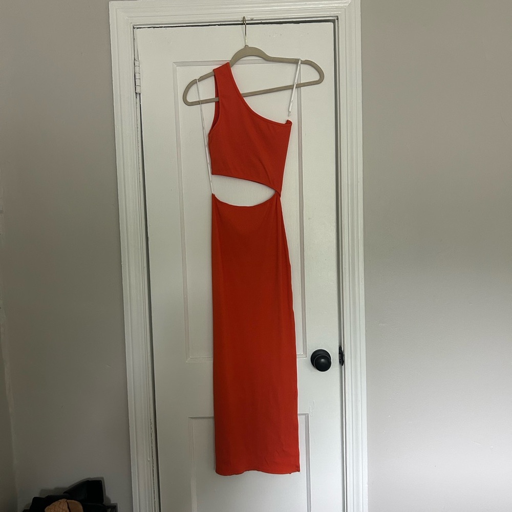 Lulu's Orange One-Shoulder Bodycon Maxi Dress